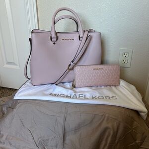 Michael Kors Large Savannah Blossom Colored Satchel and Continental Wallet Set
